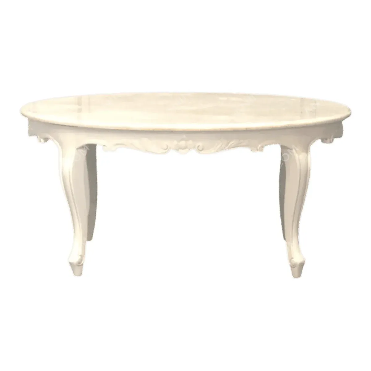 Elegant white oval table with decorative legs.
