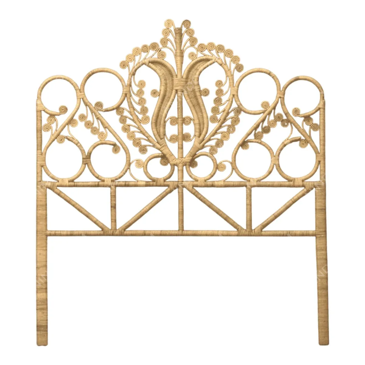 Decorative wooden headboard with intricate design.