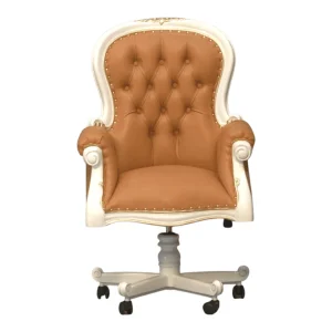 Elegant swivel chair with tufted leather upholstery.