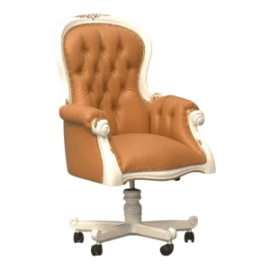 Elegant tan upholstered swivel office chair