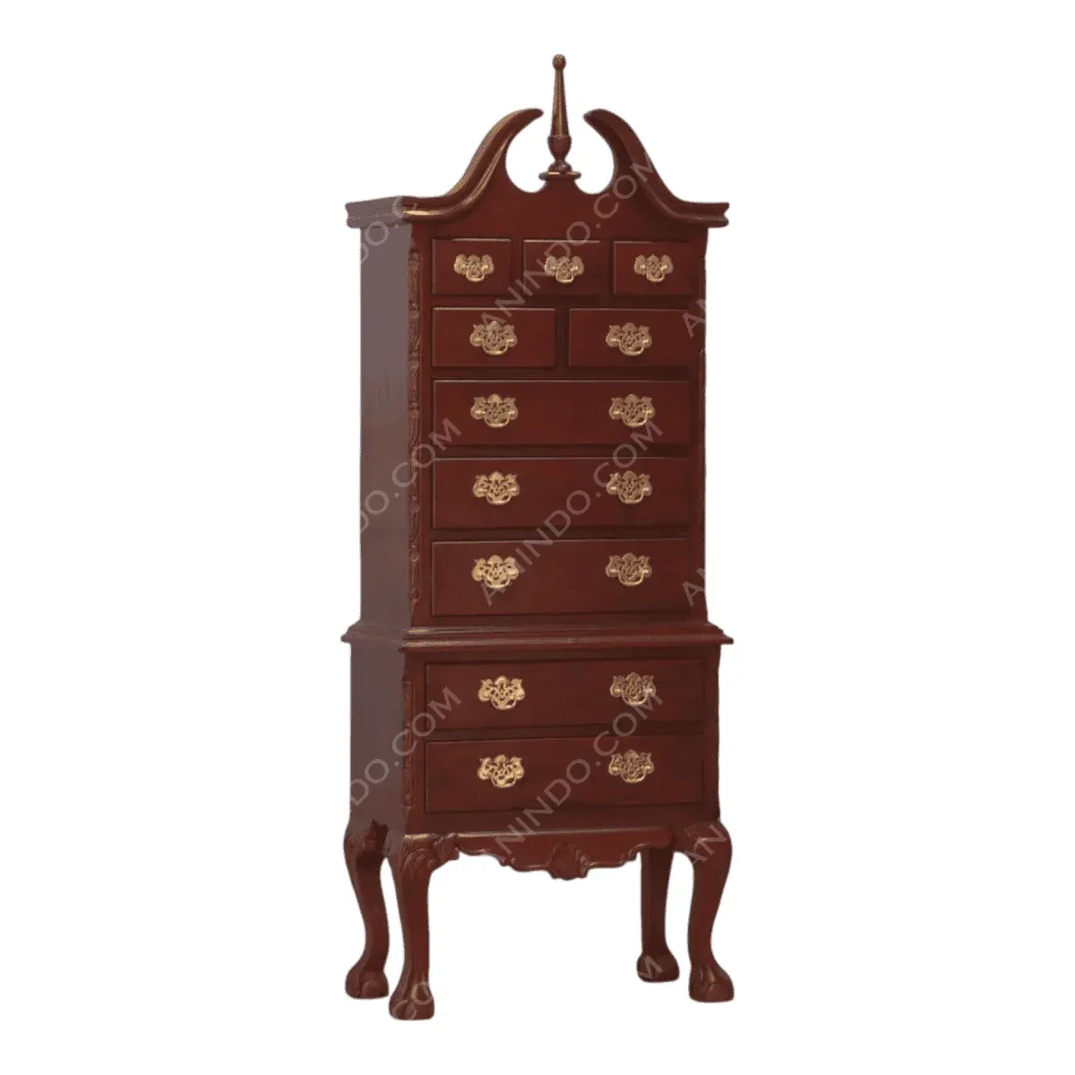 Elegant wooden chest of drawers with decorative handles