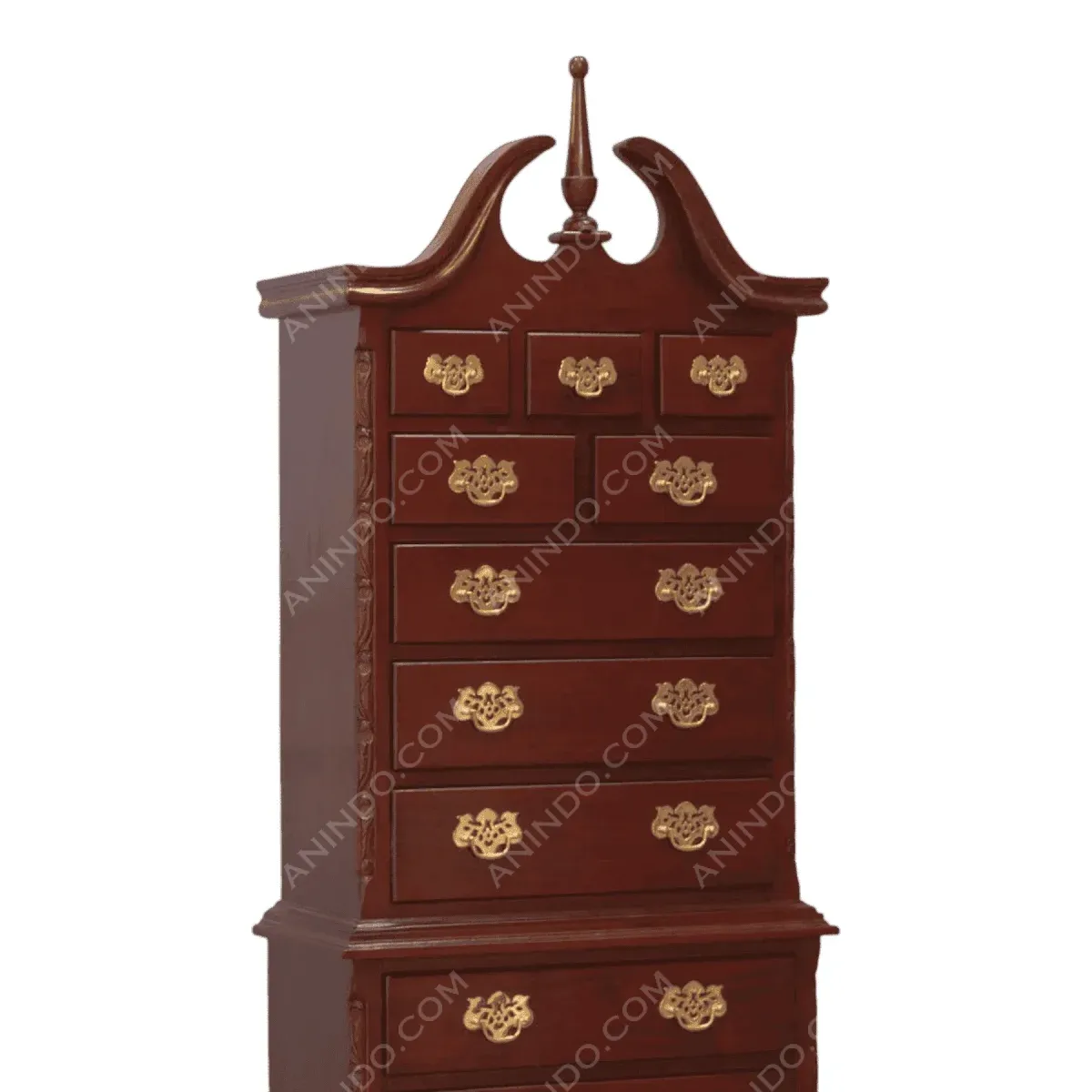 Elegant wooden dresser with ornate gold handles