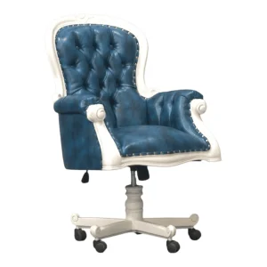 Elegant blue and white office chair with armrests