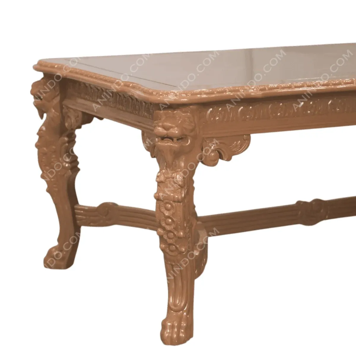 Ornate wooden table with lion foot design.