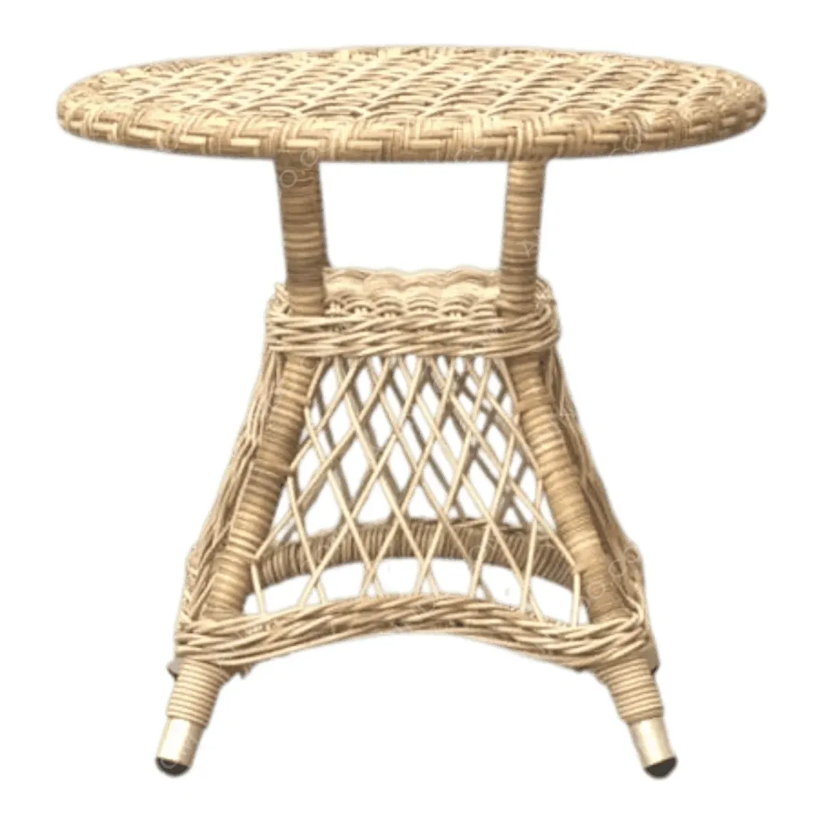 Handwoven wicker side table with unique design.