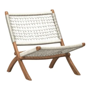 Stylish wooden lounge chair with woven seat.