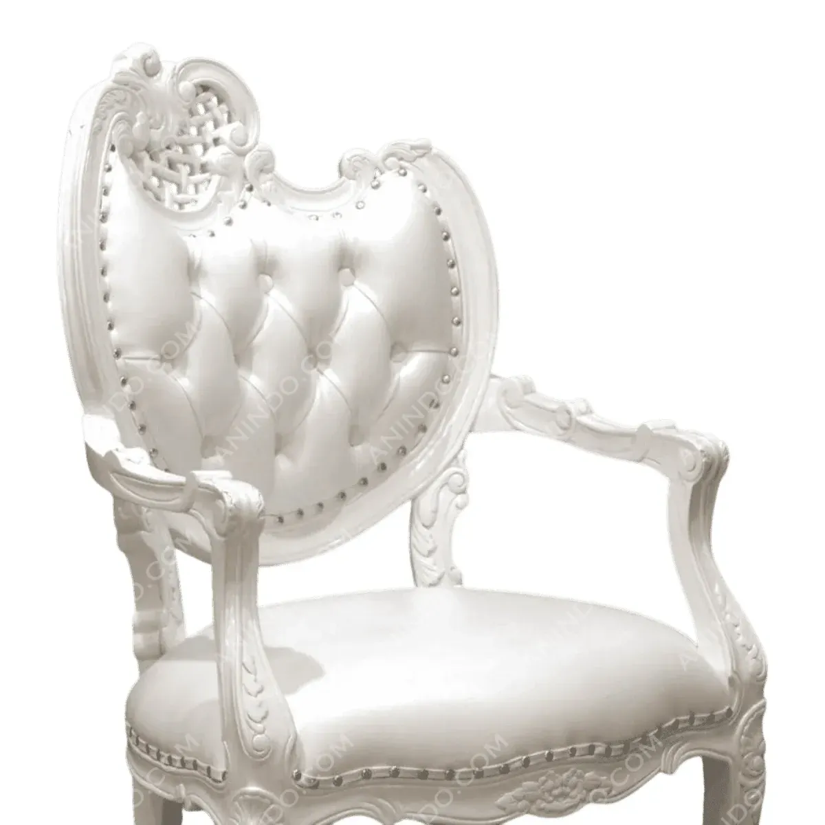 Elegant white Victorian-style accent chair.