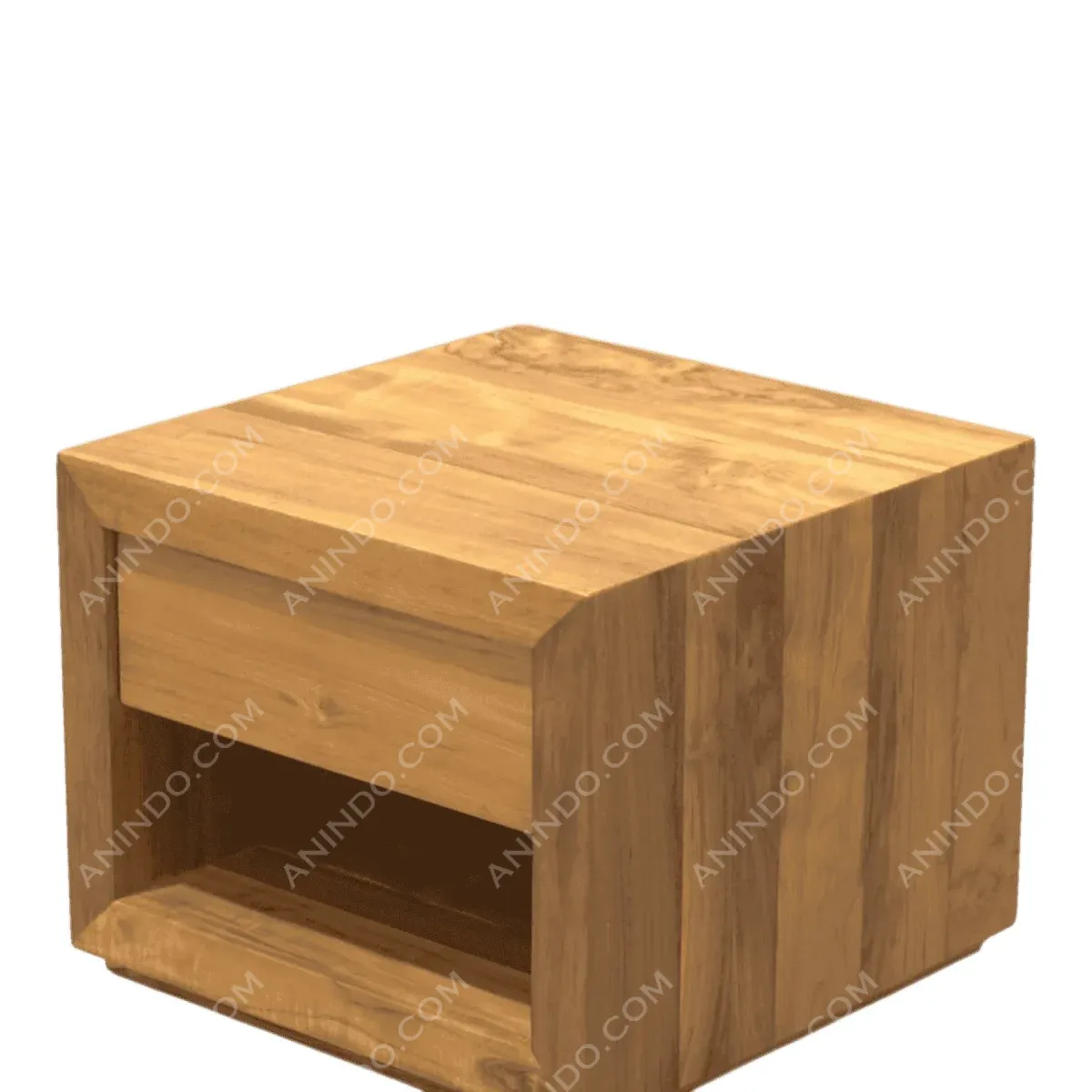 Wooden nightstand with a drawer and open shelf.