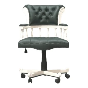 Elegant green and white office chair with wheels