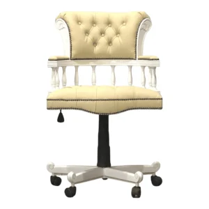 Elegant cream office chair with decorative elements