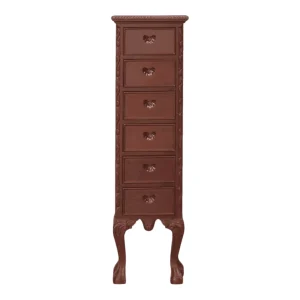 Tall brown wooden dresser with six drawers.