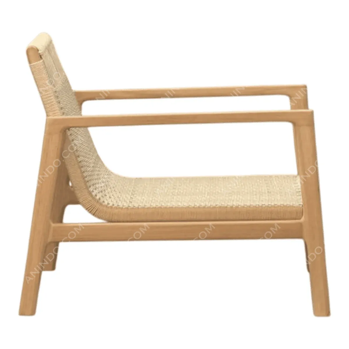 Stylish wooden armchair with woven seat.