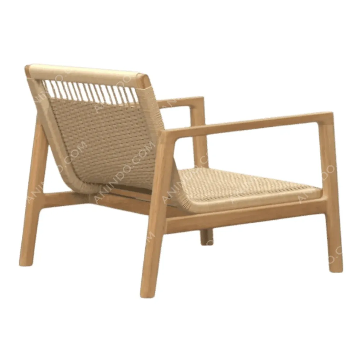 Stylish woven armchair with wooden frame.