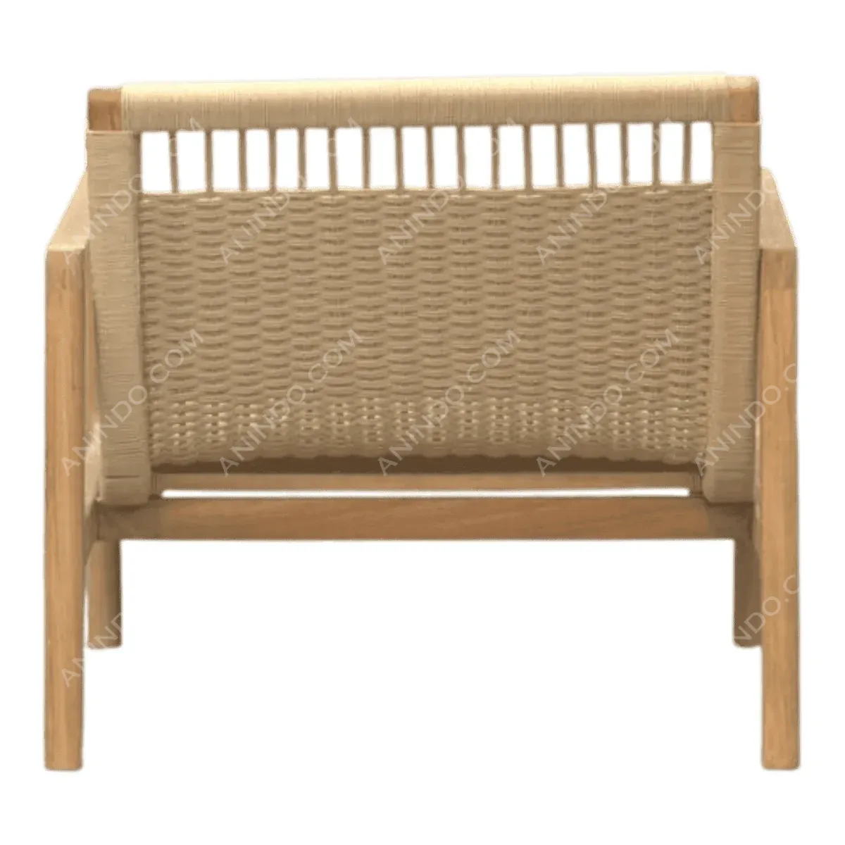 Back view of a modern woven armchair