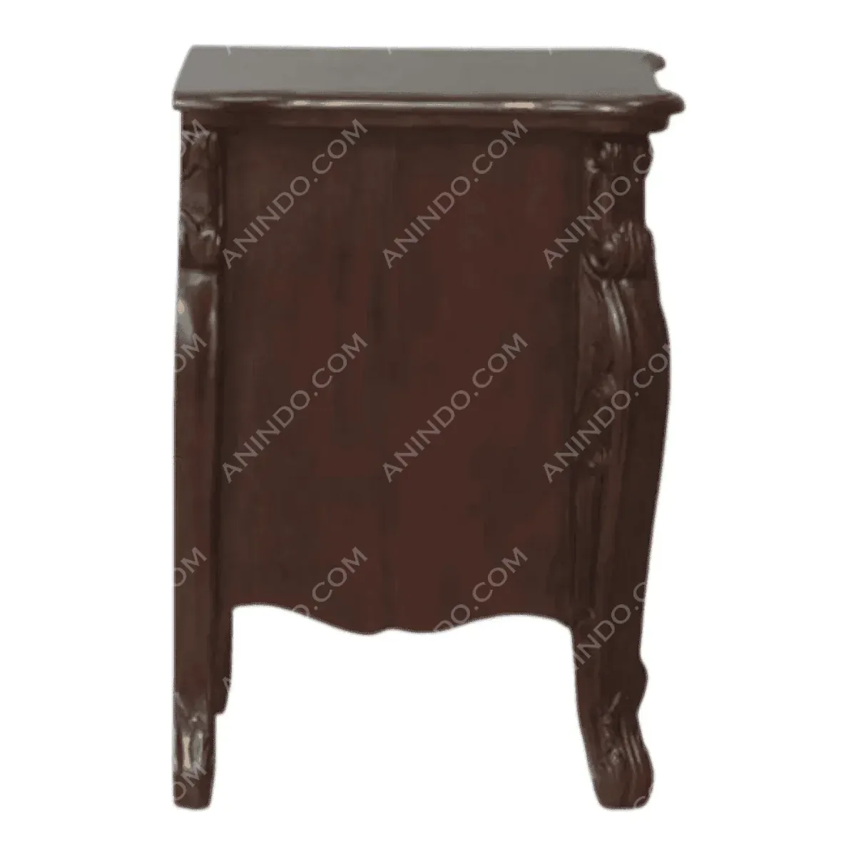 Elegant dark wood side table with decorative legs.