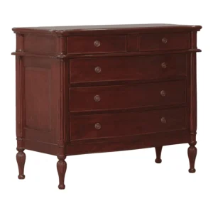 Elegant dark wood dresser with multiple drawers.