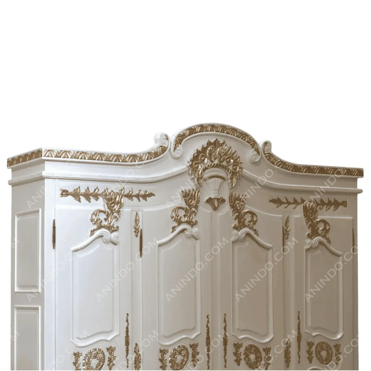 Elegant white and gold ornate wardrobe.