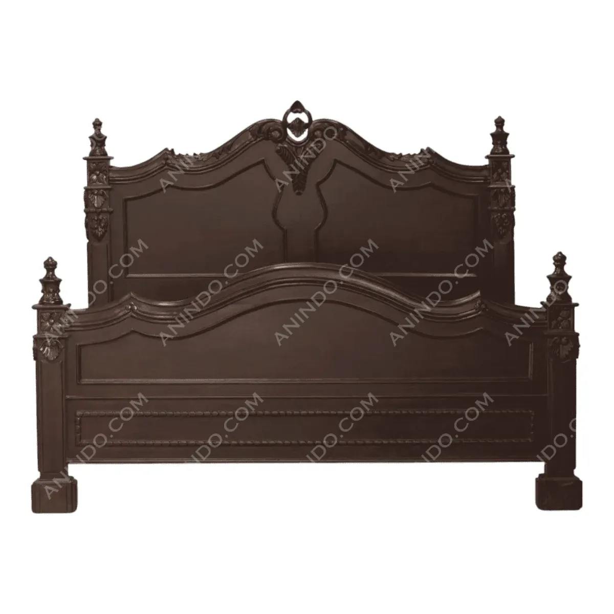 Elegant antique wooden bed with detailed carvings.