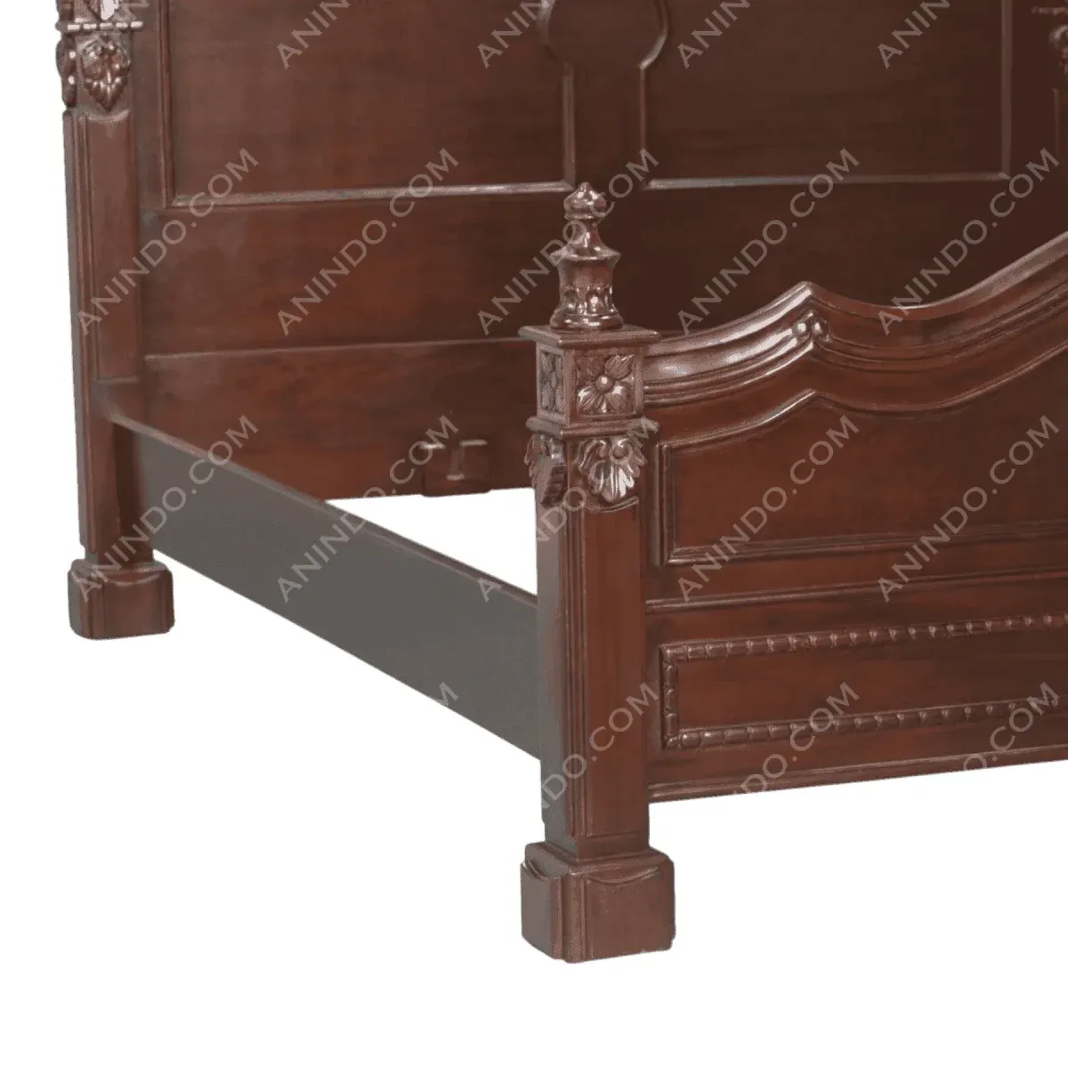 Elegant wooden bed frame with intricate carvings
