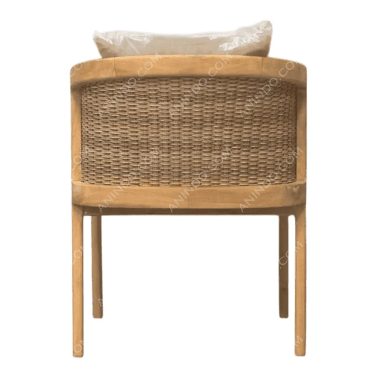 Stylish round wooden chair with woven details.