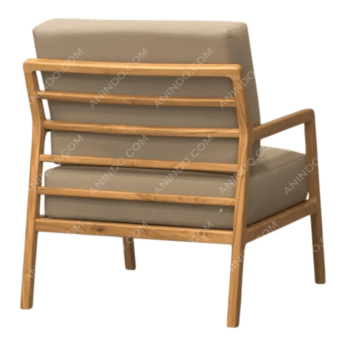 Modern wooden chair with cushioned back and seat.