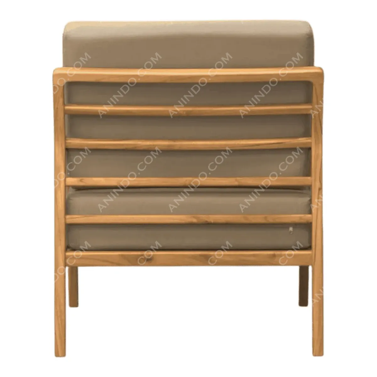 Modern wooden chair with beige upholstery.