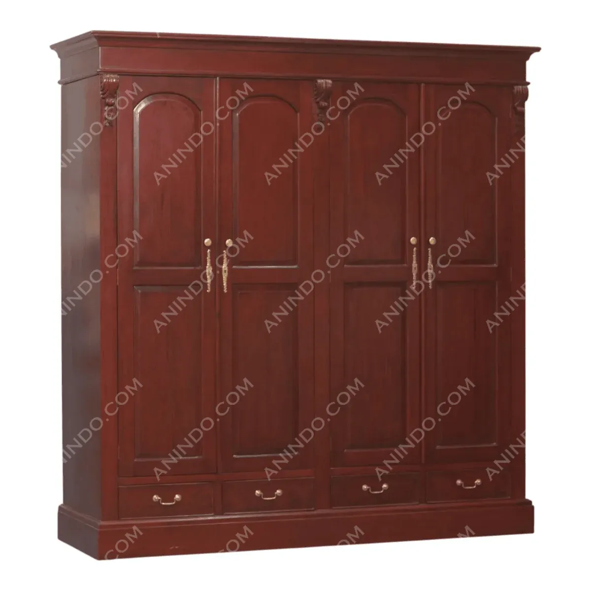 Elegant mahogany wardrobe with ornate design and drawers.