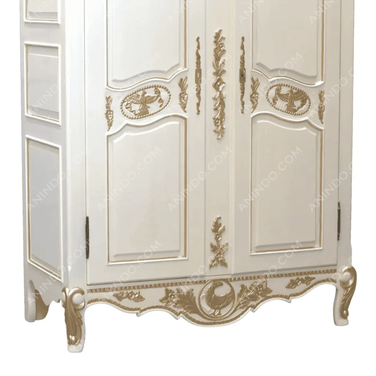 Ornate white wardrobe with gold accents