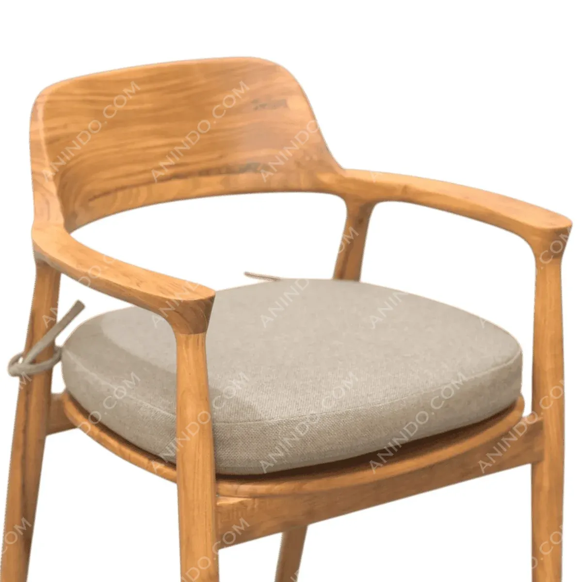 Wooden chair with a gray cushion seat.
