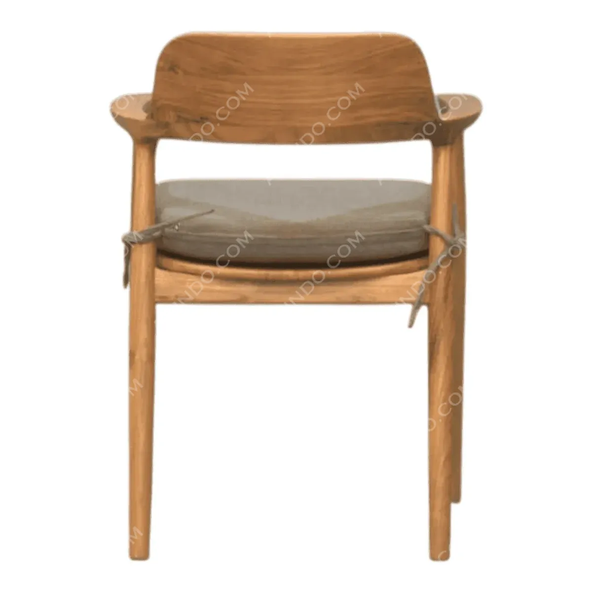 Wooden chair with a padded seat and backrest.