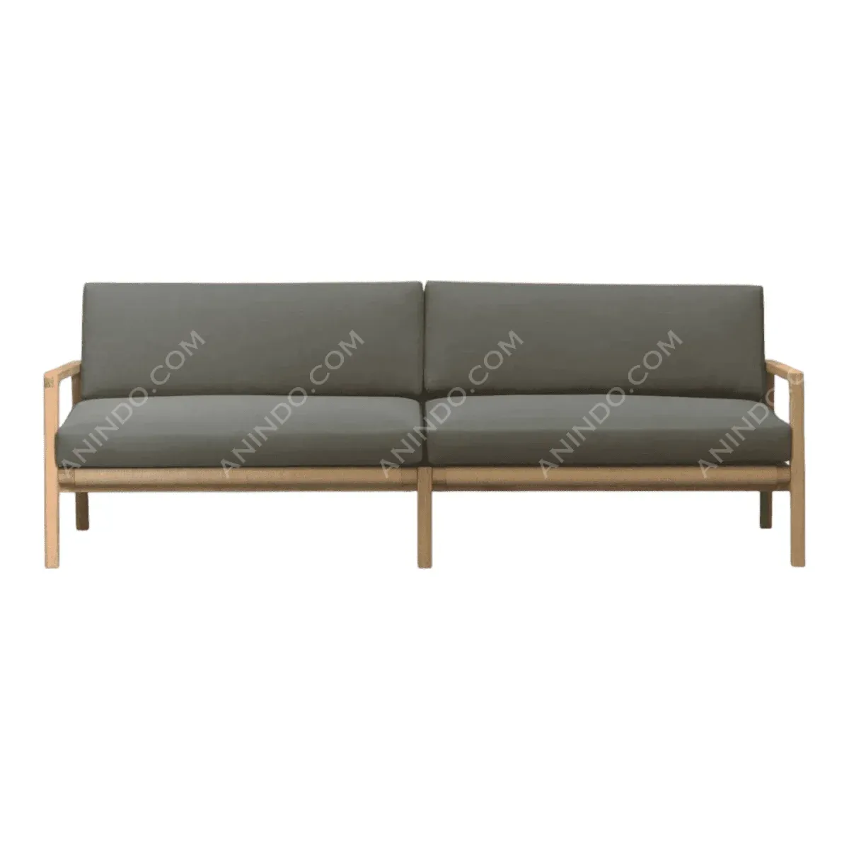 Modern gray sofa with wooden frame