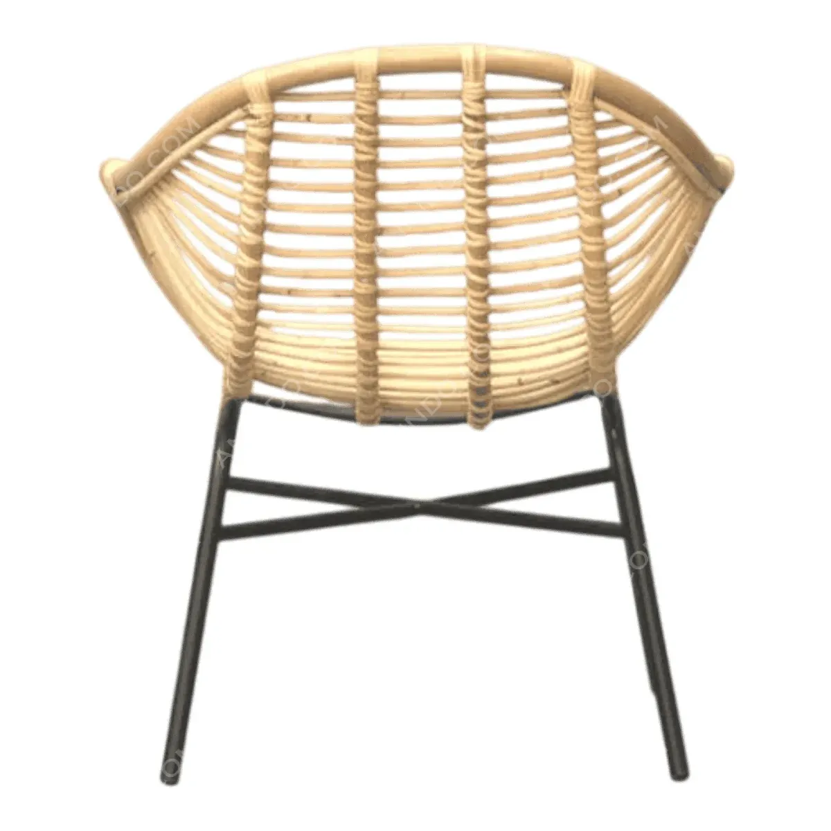 Stylish rattan chair with black metal legs.
