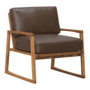 Stylish brown chair with wooden frame.