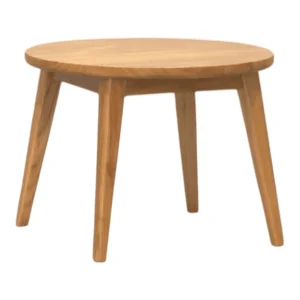 Round wooden table with tapered legs.