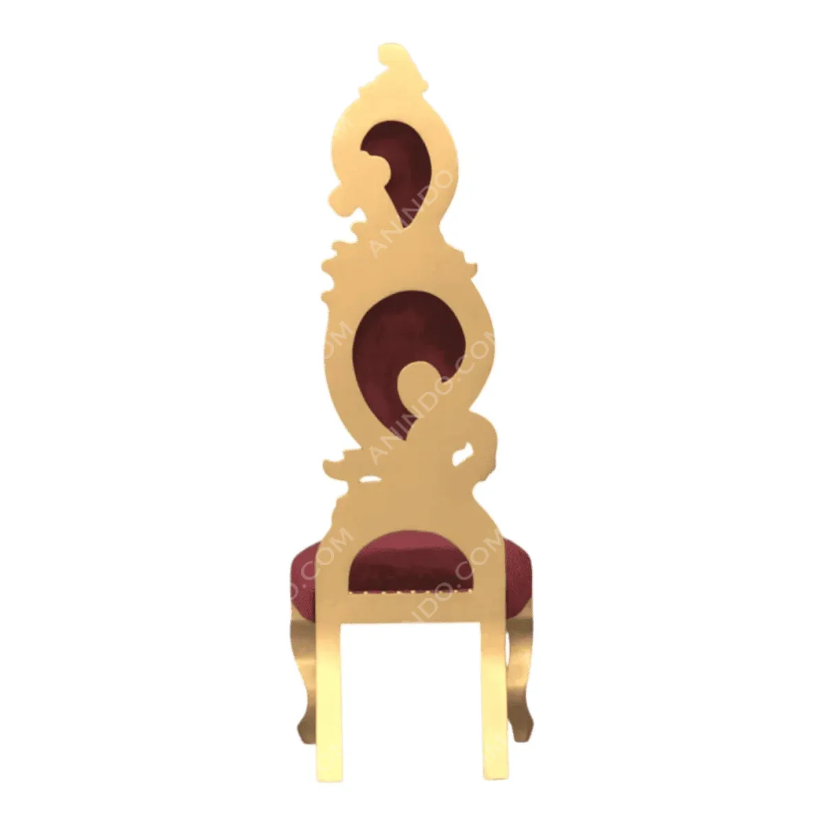 Gold decorative chair with red upholstery.