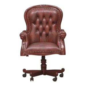 Elegant red leather office chair on wheels