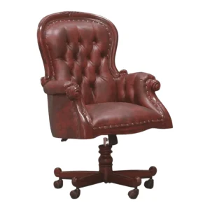 Elegant red leather tufted ergonomic office chair.