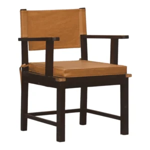 Stylish wooden chair with leather seating.