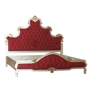 Elegant red and gold tufted bed frame