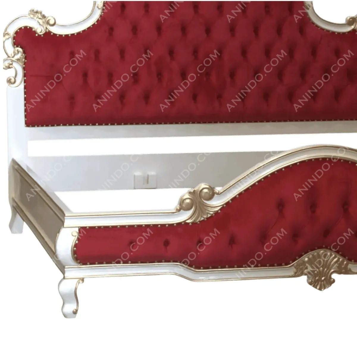 Elegant red and gold tufted bed frame