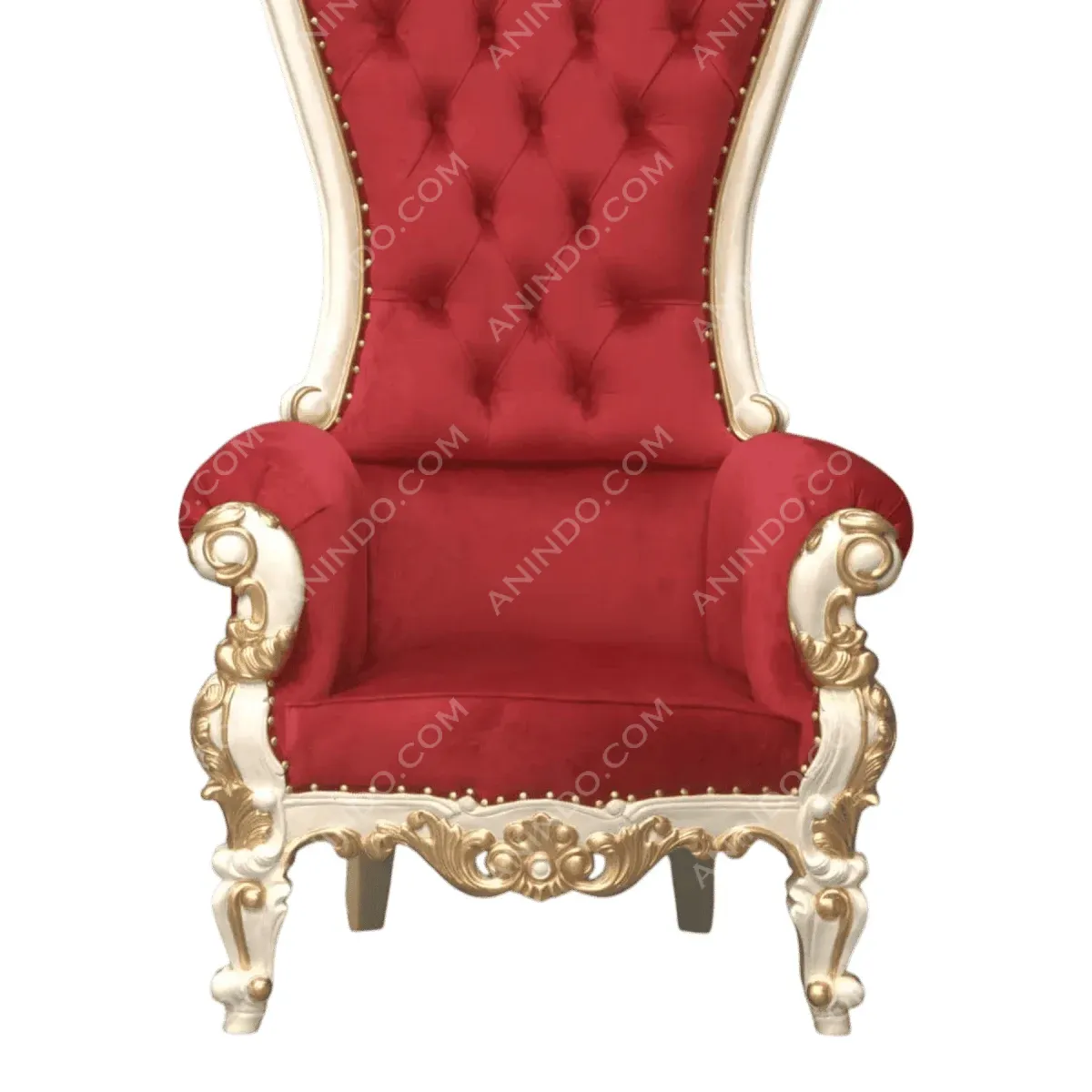 Luxurious red velvet armchair with gold details