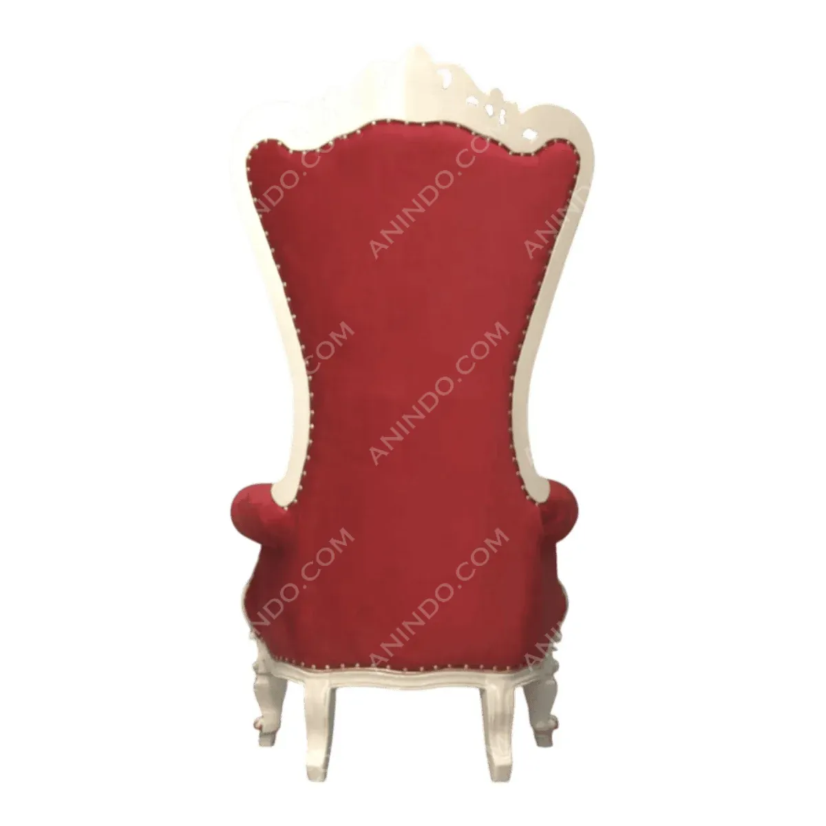 Elegant red chair with detailed back design.