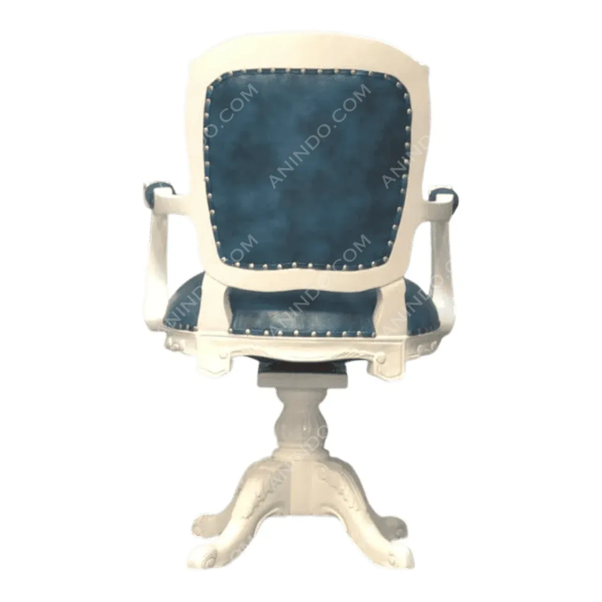 Stylish blue and white office chair with armrests