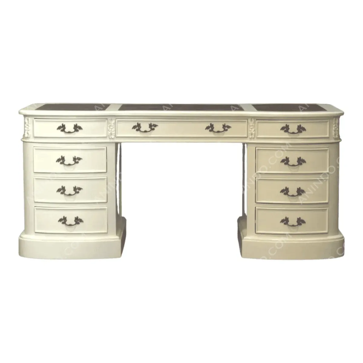 Elegant cream-colored desk with multiple drawers.