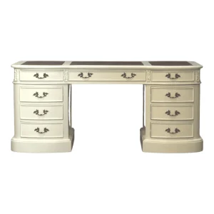Elegant cream-colored desk with multiple drawers.
