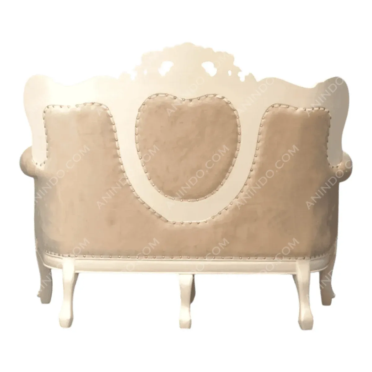 Elegant upholstered vintage sofa with ornate design.