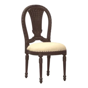 Elegant wooden chair with beige cushioned seat.