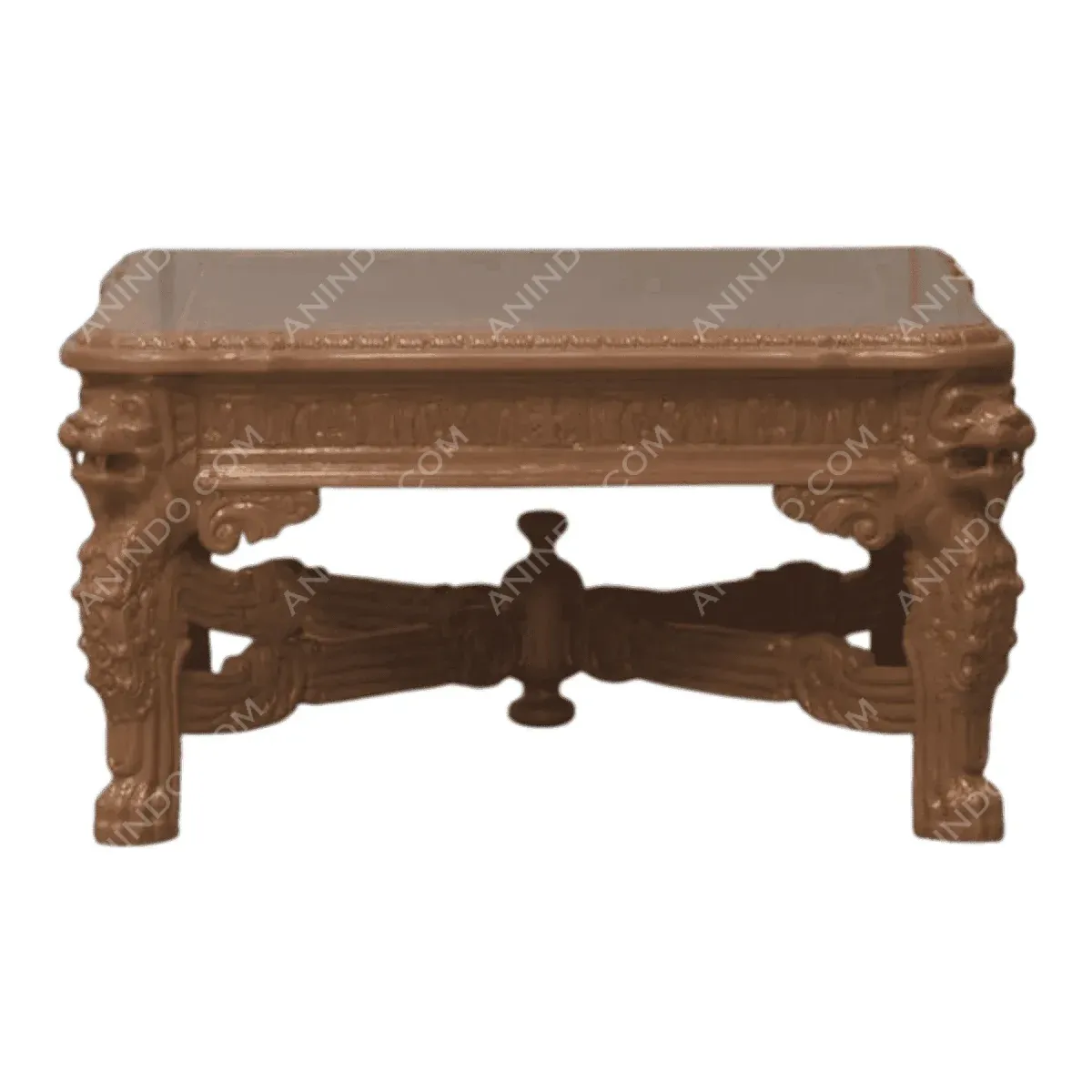 Ornate wooden table with decorative legs.