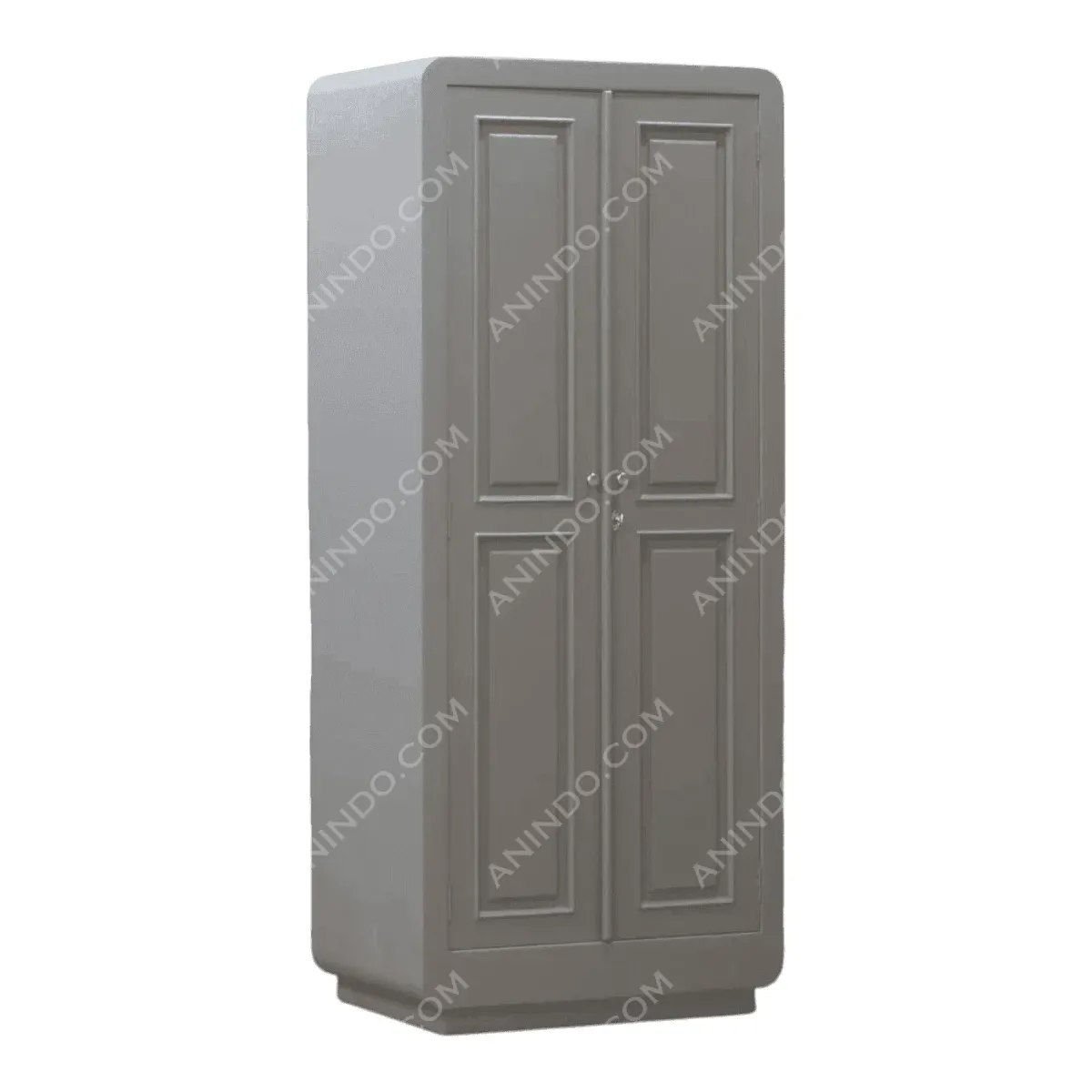 Stylish gray storage cabinet with double doors.