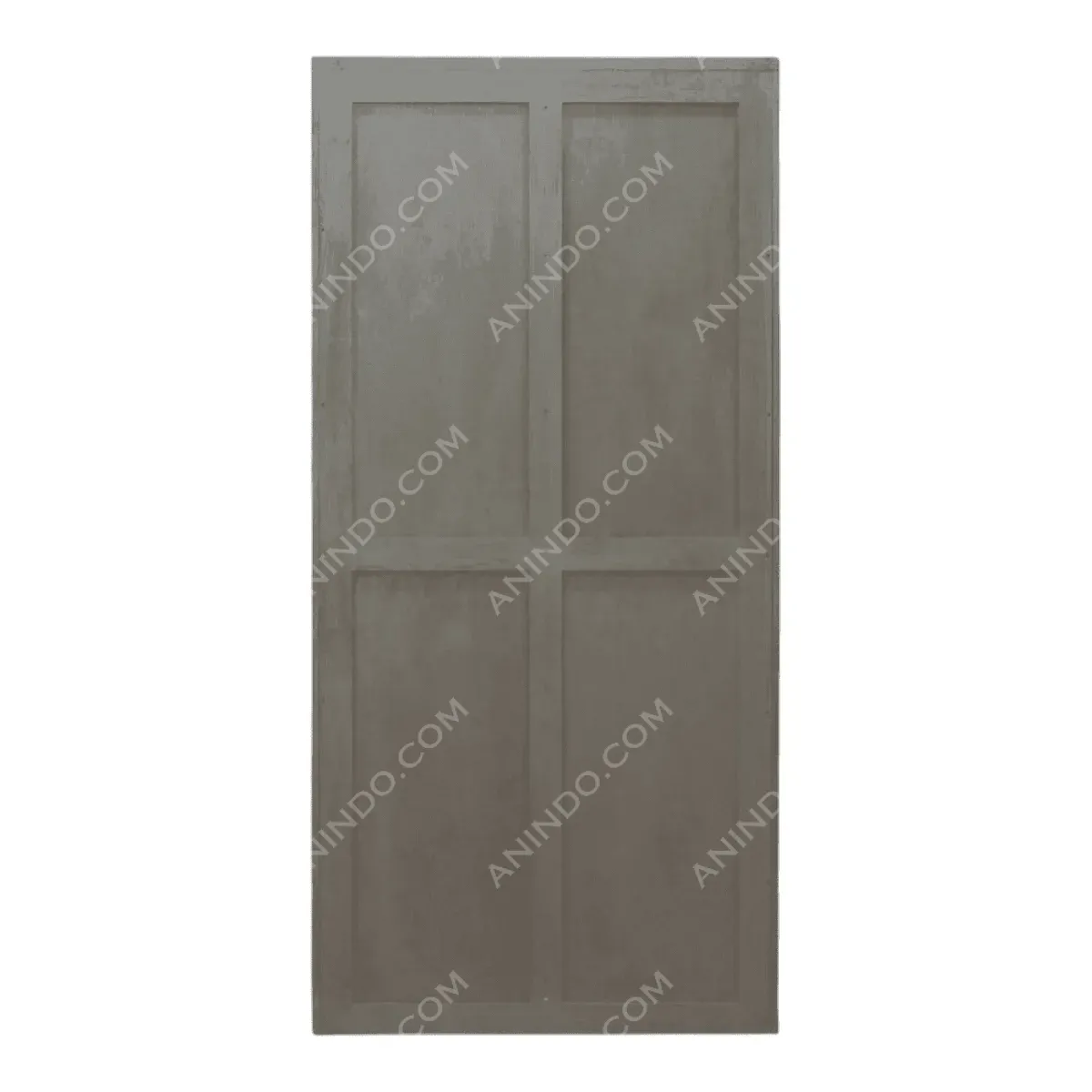Gray wooden door with four panels.